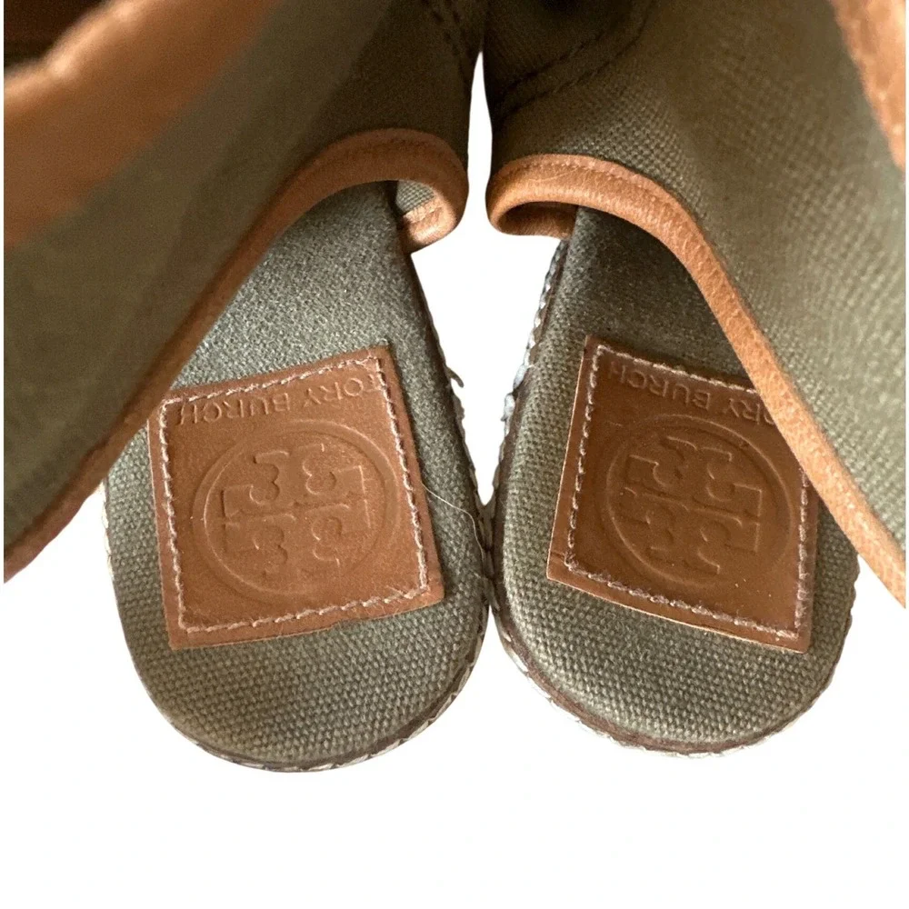 Tory‎ Burch Blair Wedge Lace Up Espadrilles Olive Canvas Size 8